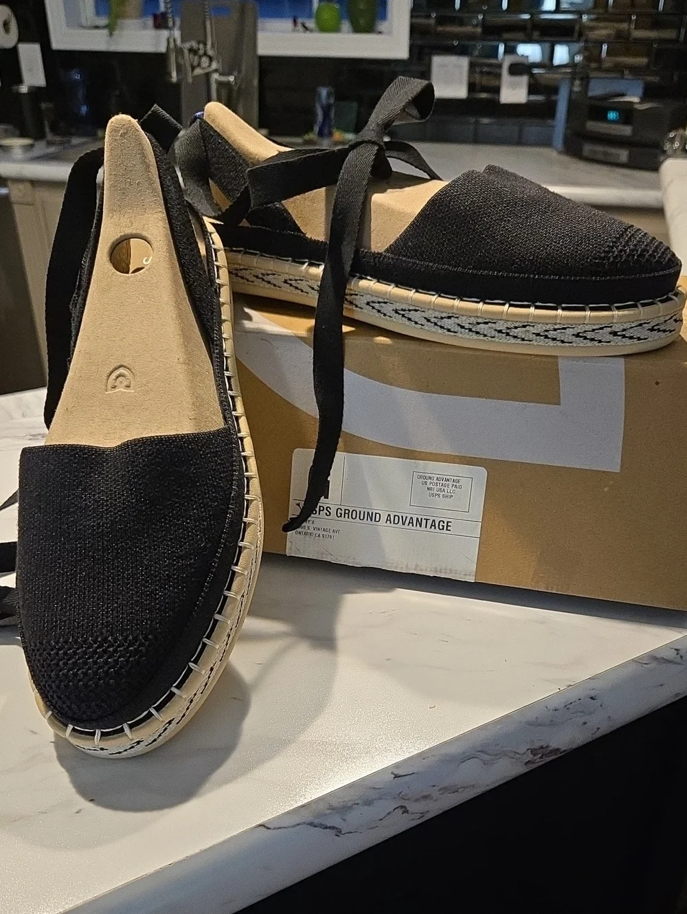 Rothy's Black D'Orsay Espadrille Lace-Up Flats - Women's Casual Slip-On NWT